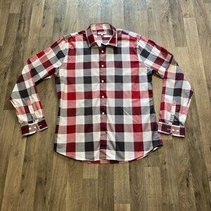 Express Men's XL Extra Slim Red Plaid Button Front Dress Shirt Long Sleeve